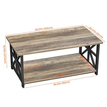 GreenForest 39" Coffee Table for Living Room, Farmhouse Style Center Table with Round Corners & Storage Shelf, Space-Saving Design, Easy Assembly, Gray Wash