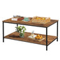 2-Tier Coffee Table with Storage Shelf, Brown Wood and Metal Frame Rectangle Table for Living Room, 39.3"x20"x16"