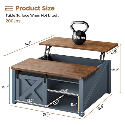 SEDETA 31.5" Lift Top Square Coffee Table with Storage – Farmhouse Living Room Table featuring Large Hidden Compartment, Adjustable Shelves & Stylish Blue Finish