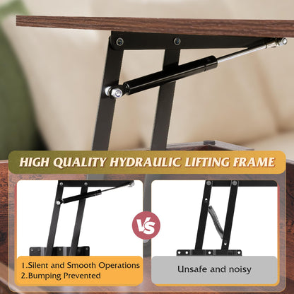 39" Lift Top Coffee Table with Hidden Compartment and Storage Shelf for Living Room or Office, Espresso