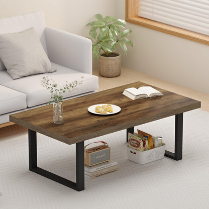 IBF 47" Farmhouse Coffee Table – Modern Industrial Wood and Metal Rectangle Center Table, Simple Rustic Oak Tea Table for Living Room, Bedroom, or Office