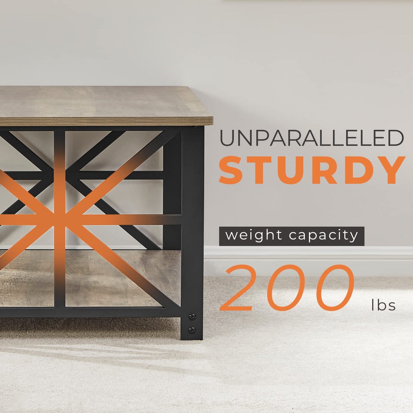 GreenForest 39" Coffee Table for Living Room, Farmhouse Style Center Table with Round Corners & Storage Shelf, Space-Saving Design, Easy Assembly, Gray Wash