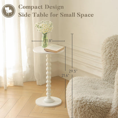 Round Side Table, Small Modern Drink Table with Solid Wood Legs for Living Room, Bedroom, Office, White