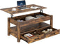 Rolanstar Lift Top Coffee Table with Drawers & Hidden Compartment – Retro Wooden Central Table with Adjustable Lift Tabletop for Living Room, Rustic Brown