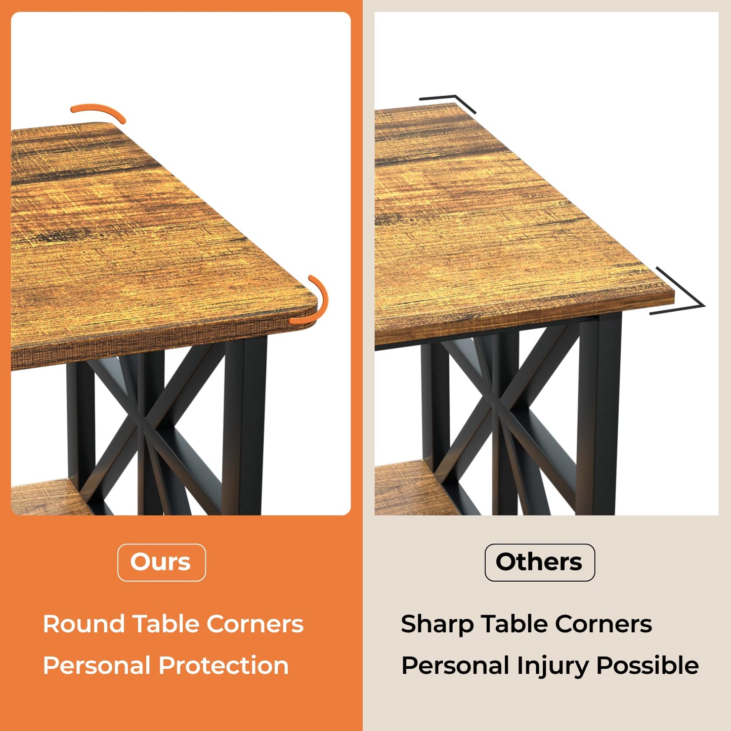 GreenForest 39" Coffee Table with Round Corners, Farmhouse Center Table with 2-Tier Storage Shelf & X-Frame Design for Living Room, Walnut