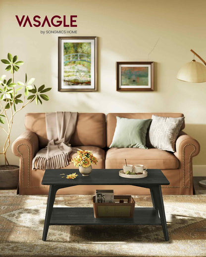 VASAGLE MAEZO Collection 2-Tier Coffee Table with Storage, Tapered Legs & Curved Transitions – 21.7" x 39.4" x 17.7" Modern Center Table for Living Room, Easy Assembly, Charcoal Gray (ULCT249B01)