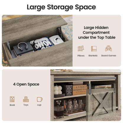 SEDETA 31.5" Lift Top Square Coffee Table with Storage – Farmhouse Living Room Table featuring Large Hidden Compartment, Adjustable Shelves & Modern Grey Finish