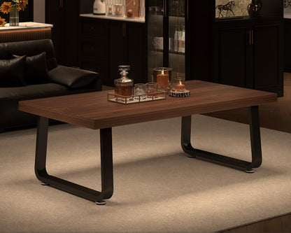 HSH 47" Rustic Walnut Coffee Table – Modern Industrial Rectangle Center Table, Farmhouse Wood and Metal Coffee Table for Living Room, Bedroom, or Office