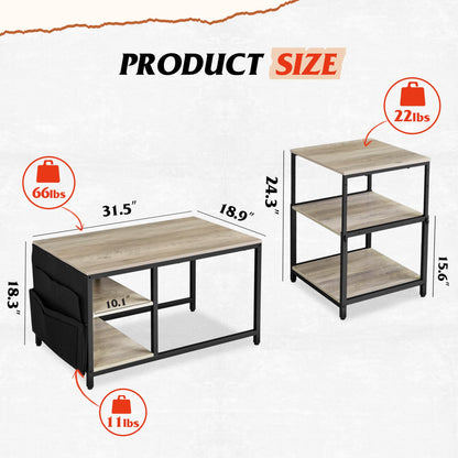 WLIVE Adjustable Coffee Table Set of 2 – Small End Tables for Living Room or Bedroom, Grey