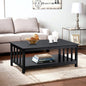 Black Wood Mission Coffee Table with Shelf, 40 Inch Living Room Table