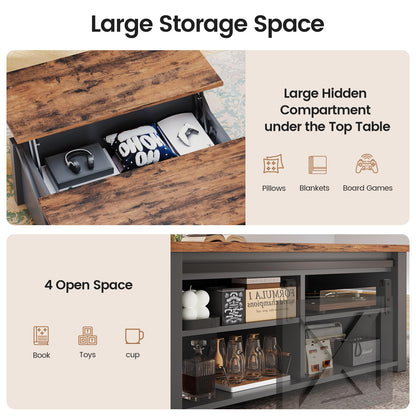 SEDETA 31.5" Lift Top Square Coffee Table with Storage – Farmhouse Living Room Table with Large Hidden Compartment, Adjustable Shelves & Modern Black Finish