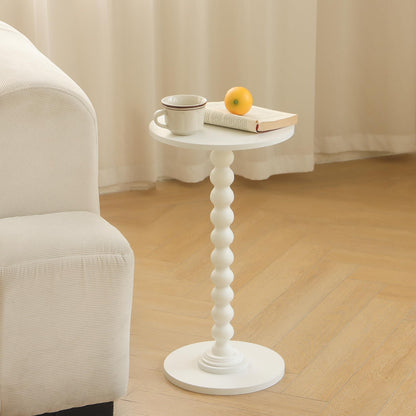 Round Side Table, Small Modern Drink Table with Solid Wood Legs for Living Room, Bedroom, Office, White