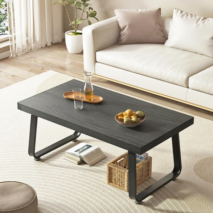 HSH 39" Industrial Grey Coffee Table – Rustic Wood and Metal Rectangle Center Table, Modern Minimalist Farmhouse Coffee Table for Living Room, Bedroom, or Kitchen, Dark Gray Oak