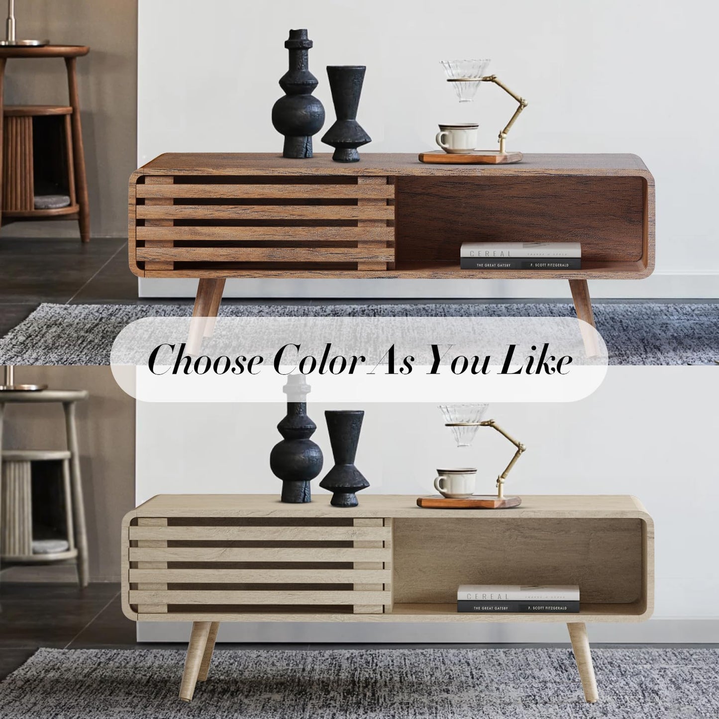 Farmhouse Wood Coffee Table with Storage for Living Room, Easy Assembly, Walnut