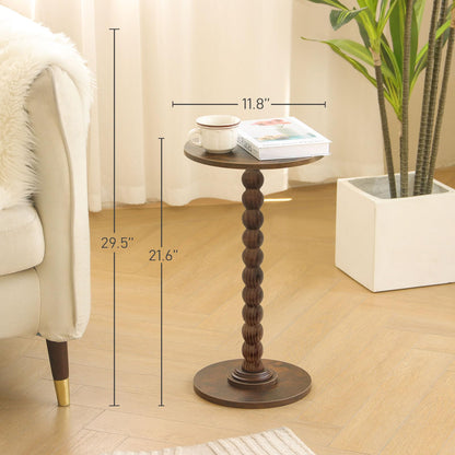 Round Side Table, Small Modern Drink Table with Solid Wood Legs for Living Room, Bedroom, Office, Rustic Brown