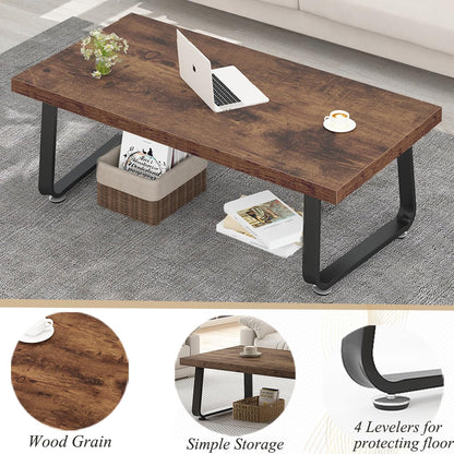 HSH 47" Rustic Brown Wooden Coffee Table – Industrial Rectangle Center Table, Modern Minimalist Farmhouse Wood and Metal Coffee Table for Living Room, Bedroom, or Home Office