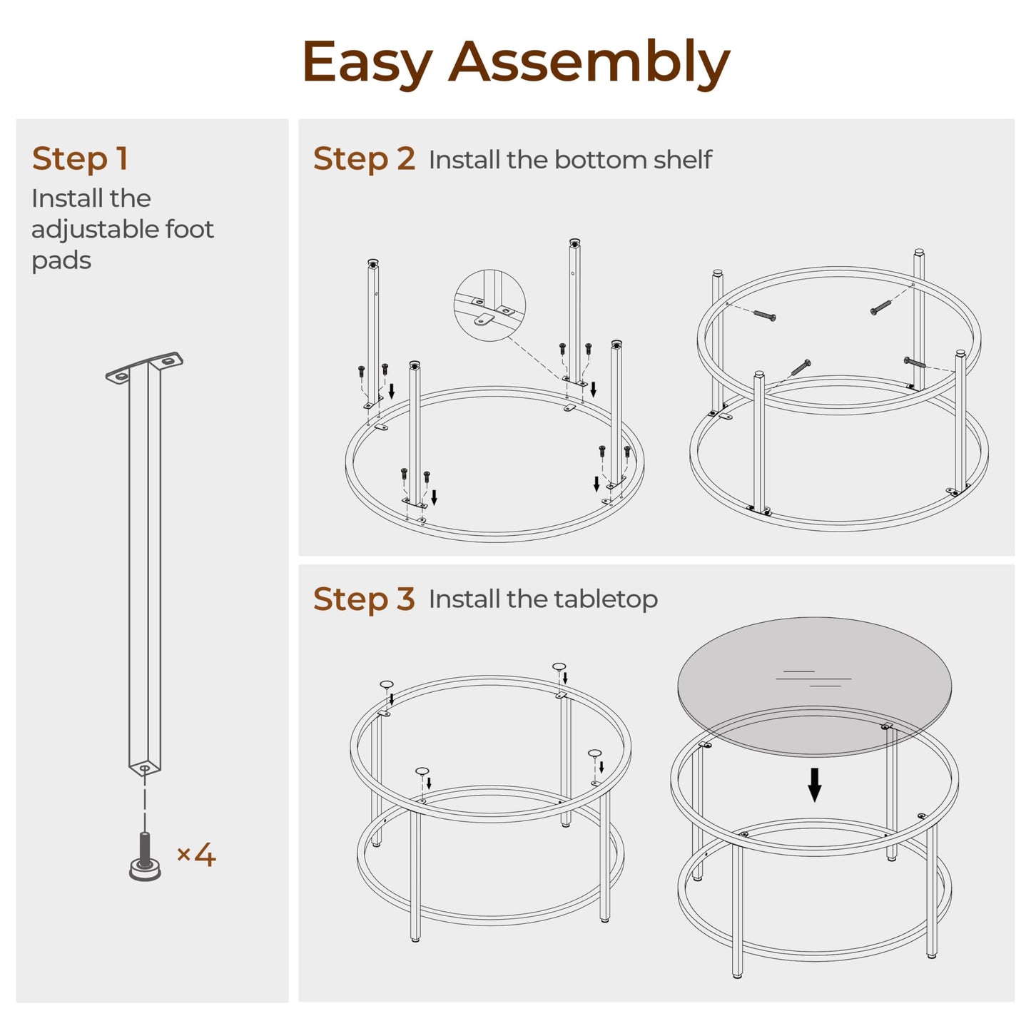 27.6" Round Glass Coffee Table with Black Metal Frame for Living Room, Office, or Apartment