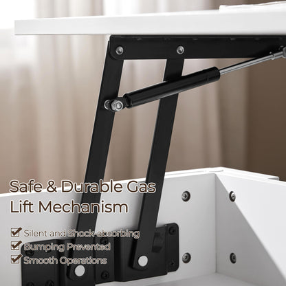 Yaheetech 47.5" Lift Top Coffee Table with Hidden Compartment & Storage Shelf – Rising Tabletop Convertible Dining Table for Living Room or Reception, White