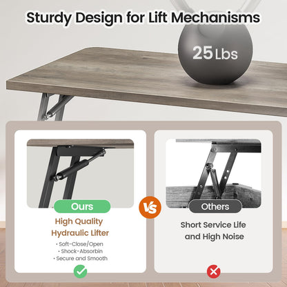 SEDETA 31.5" Lift Top Square Coffee Table with Storage – Farmhouse Living Room Table featuring Large Hidden Compartment, Adjustable Shelves & Modern Grey Finish
