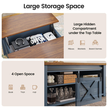 SEDETA 31.5" Lift Top Square Coffee Table with Storage – Farmhouse Living Room Table featuring Large Hidden Compartment, Adjustable Shelves & Stylish Blue Finish