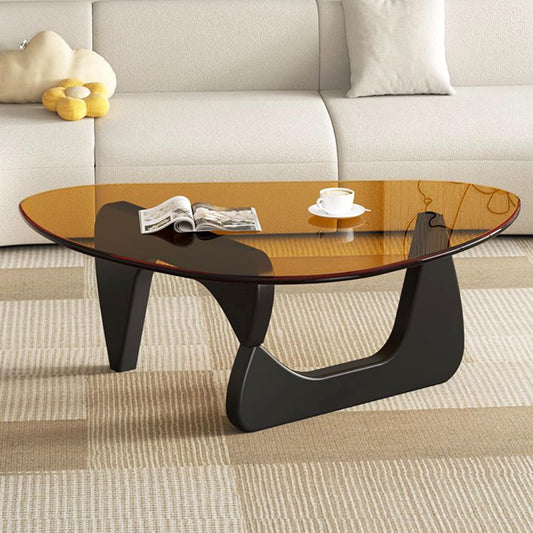 Mid Century Modern Glass Coffee Table, Small Elegant Coffee Table for Living Room Bedroom Office, Black/Brown Medium