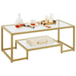 42" Rectangular Glass Coffee Table with Gold Metal Frame, 2-Tier Center Table for Living Room, Office, or Small Spaces