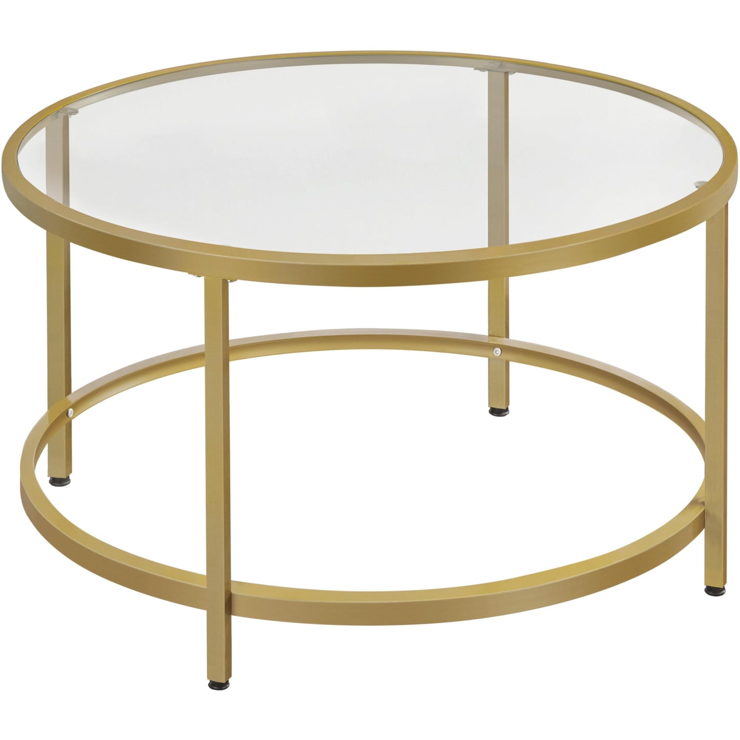 27.6" Round Glass Coffee Table with Gold Metal Frame for Living Room, Office, or Apartment