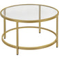 27.6" Round Glass Coffee Table with Gold Metal Frame for Living Room, Office, or Apartment