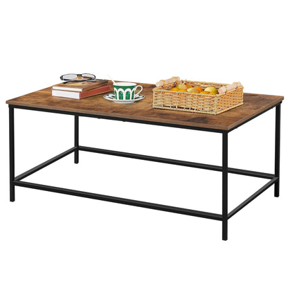 Modern Industrial Rectangular Coffee Table, Brown Wood and Metal Frame, Rustic Accent Table for Living Room, 39.3"x20"x16"