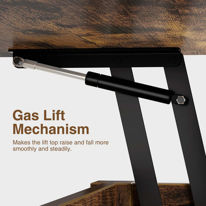 Rolanstar Lift Top Coffee Table – Multi-Function Convertible Table with Drawers & Hidden Compartment, Converts to Dining Table for Living Room or Home Office, Rustic Brown