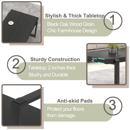 FOLUBAN 47" Black Coffee Table – Modern Industrial Wood and Metal Rectangle Center Table for Living Room