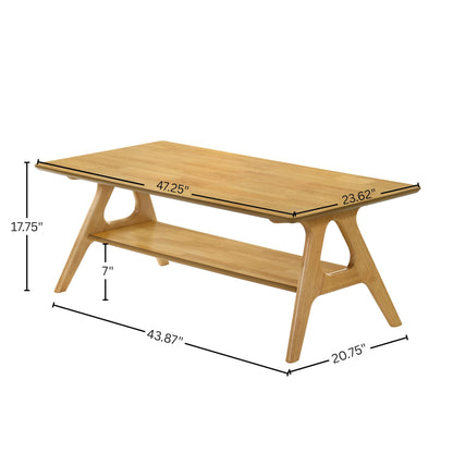 Roundhill Furniture Arona Mid-Century Modern Wood Coffee Table with Shelf – Natural Oak Finish