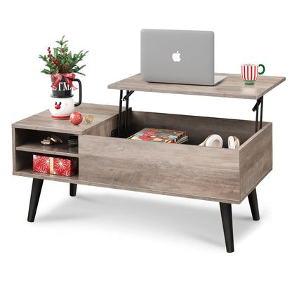 WLIVE Greige Lift Top Coffee Table – Mid-Century Modern Small Table with Adjustable Shelf & Storage Compartment for Living Room
