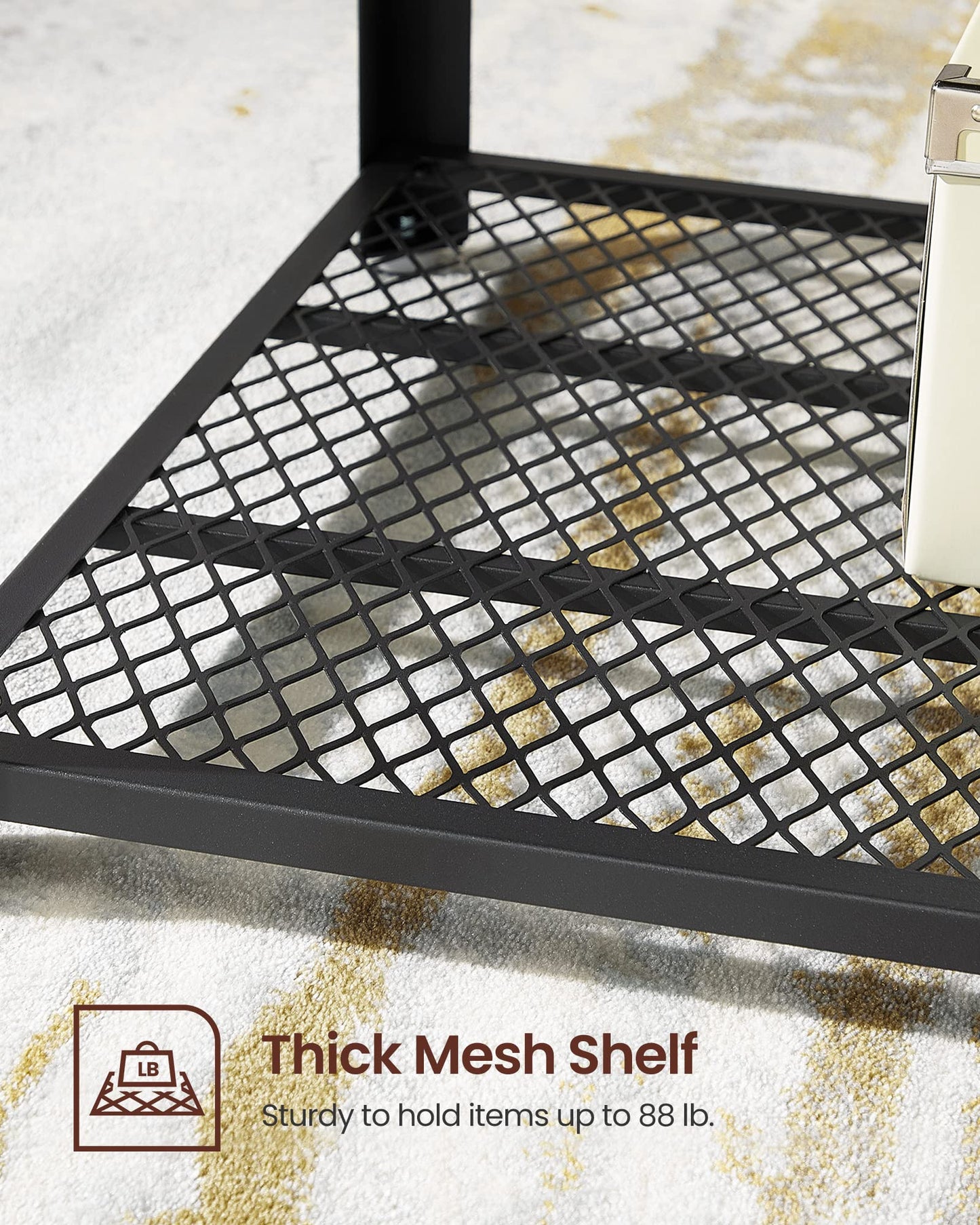 2-Tier Industrial Coffee Table with Mesh Shelf, Steel Frame, Adjustable Feet for Living Room, Rustic Brown/Black