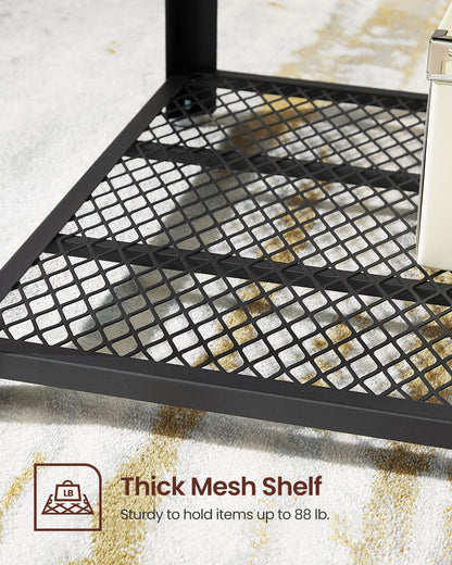 2-Tier Industrial Coffee Table with Mesh Shelf, Steel Frame, Adjustable Feet for Living Room, Rustic Brown/Black