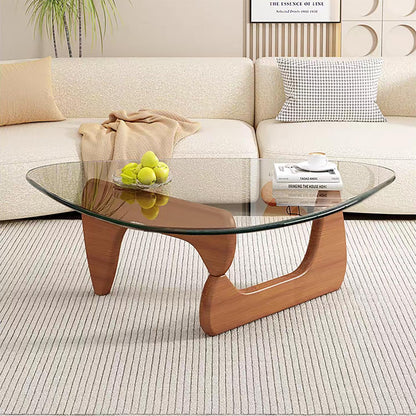 Modern Glass Coffee Table for Living Room, Small Mid-Century Coffee Table with Walnut Base and Transparent Glass Top, Stylish Center Table for Bedroom, Reception, or Office – Medium Size