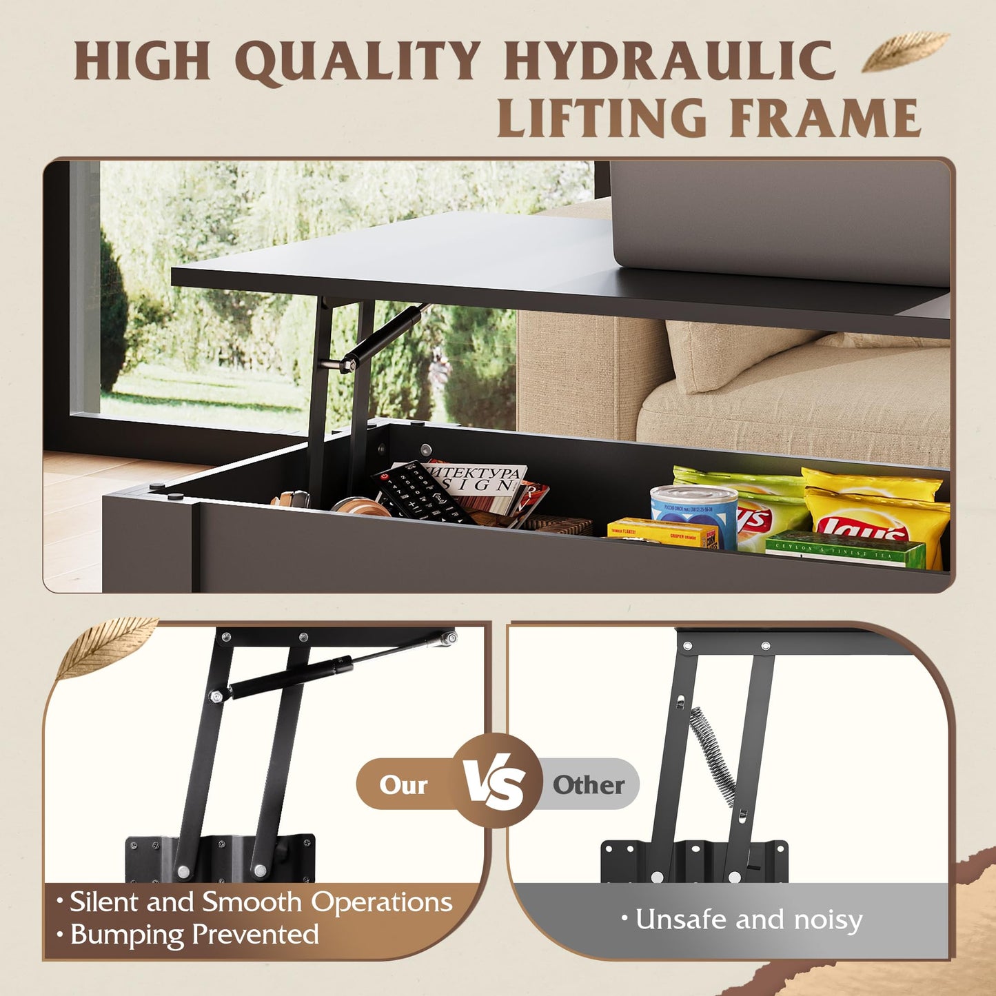 39" Lift Top Coffee Table with Hidden Compartment and Storage Shelf for Living Room or Office, Black