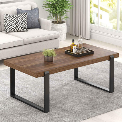 FOLUBAN 47" Modern Coffee Table – Rustic Walnut Wood and Metal Industrial Rectangle Center Table for Living Room