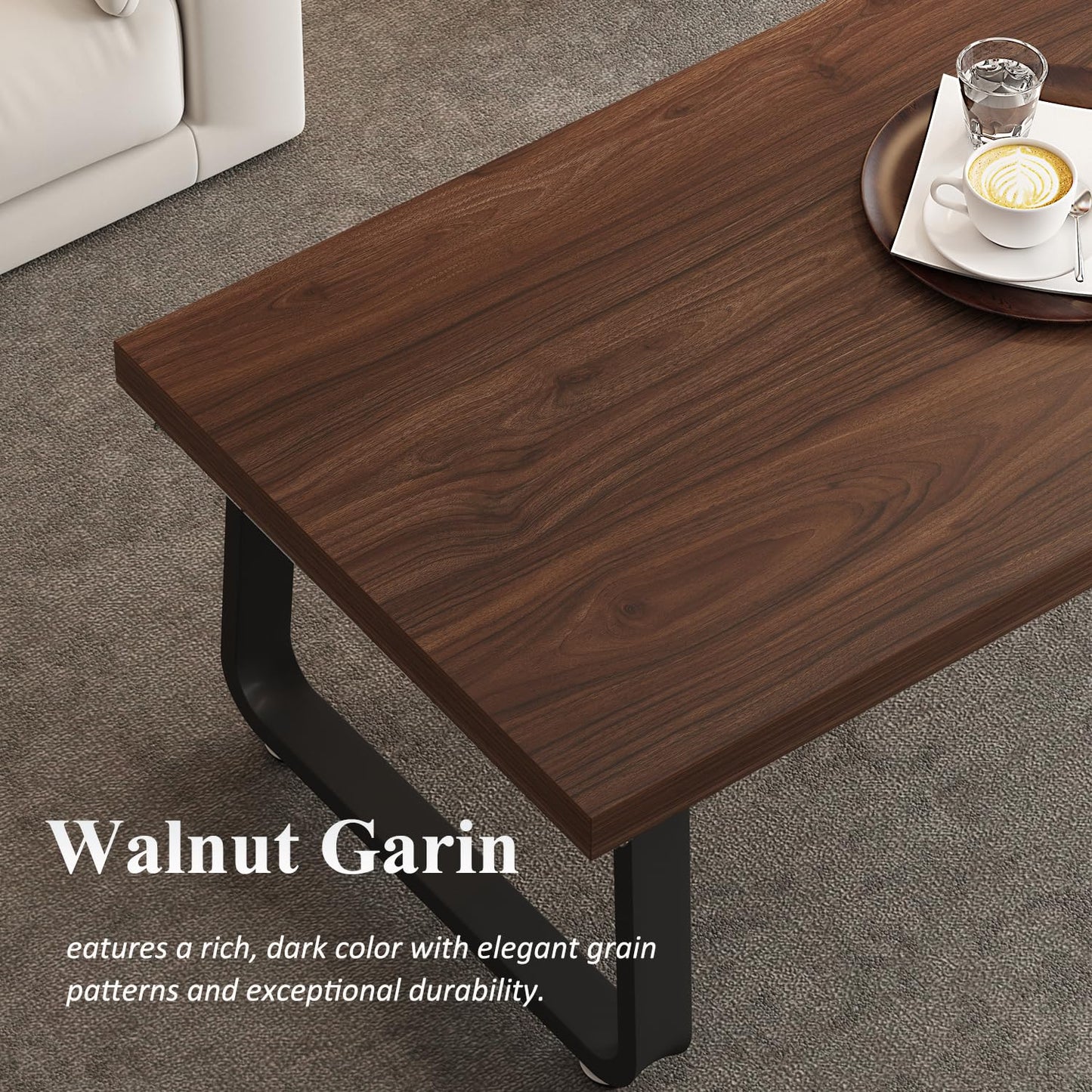 HSH 47" Rustic Walnut Coffee Table – Modern Industrial Rectangle Center Table, Farmhouse Wood and Metal Coffee Table for Living Room, Bedroom, or Office