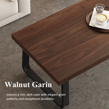 HSH 47" Rustic Walnut Coffee Table – Modern Industrial Rectangle Center Table, Farmhouse Wood and Metal Coffee Table for Living Room, Bedroom, or Office