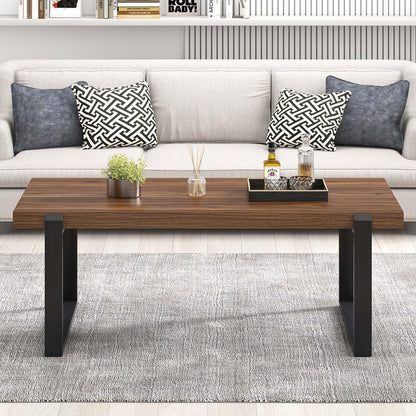 FOLUBAN 47" Modern Coffee Table – Rustic Walnut Wood and Metal Industrial Rectangle Center Table for Living Room