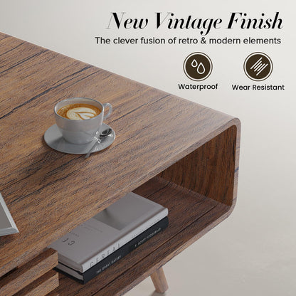 Farmhouse Wood Coffee Table with Storage for Living Room, Easy Assembly, Walnut