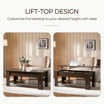 Yaheetech 47.5" Lift Top Coffee Table with Hidden Compartment & Storage Shelf – Rising Tabletop Convertible Dining Table for Living Room or Reception, Espresso