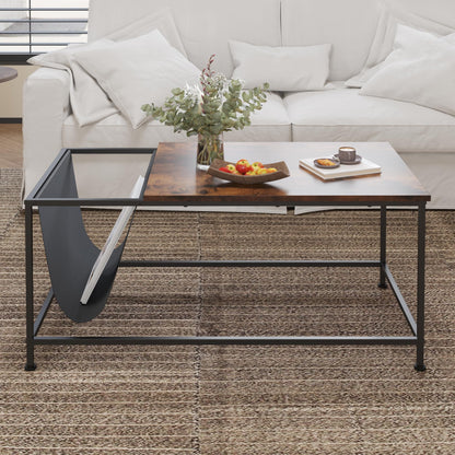 Brown Rectangle Wood and Metal Coffee Table with Storage Shelf for Small Living Rooms