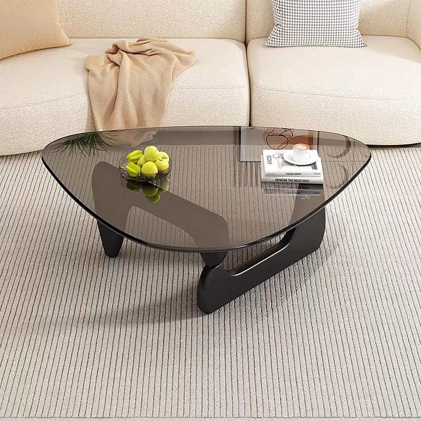 Mid Century Modern Glass Coffee Table, Small Coffee Table for Living Room Bedroom Office, Black/Grey Medium