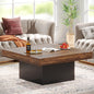 Tribesigns Square LED Coffee Table – Rustic Brown & Black Engineered Wood Low Center Cocktail Table for Living Room