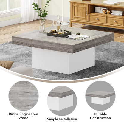 Tribesigns Square LED Coffee Table – Grey & White Engineered Wood Low Center Table for Living Room
