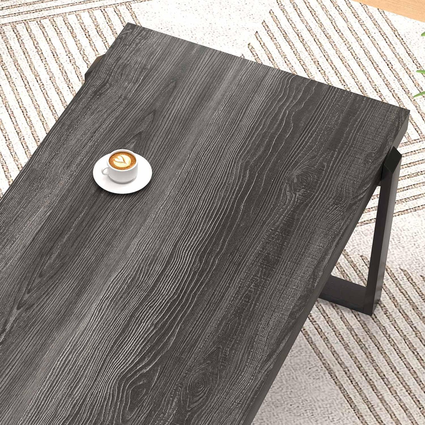 FOLUBAN 47" Industrial Coffee Table – Rustic Dark Gray Wood and Metal Rectangle Center Table for Living Room