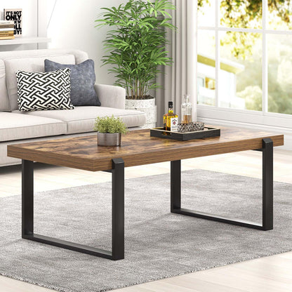 FOLUBAN 47" Modern Coffee Table – Rustic Brown Wood and Metal Industrial Rectangle Center Table for Living Room