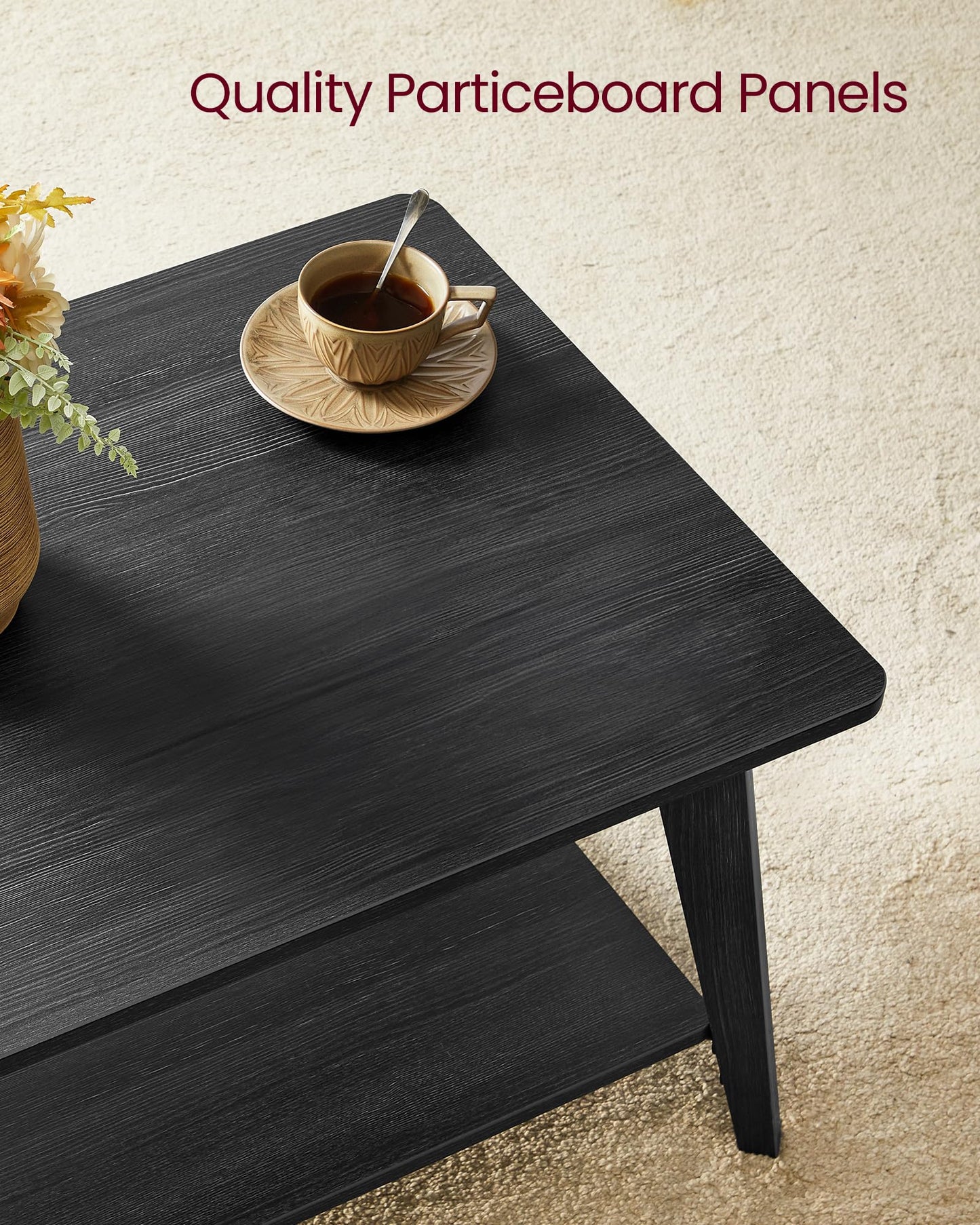 VASAGLE MAEZO Collection 2-Tier Coffee Table with Storage, Tapered Legs & Curved Transitions – 21.7" x 39.4" x 17.7" Modern Center Table for Living Room, Easy Assembly, Charcoal Gray (ULCT249B01)